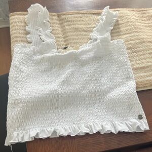 Roxy White Smocked Ruffle Crop Top